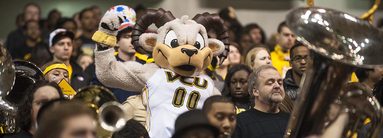 Rodney the Ram at a VCU basketball homecoming game on Jan. 18, 2014 at the VCU Stuart C. Siegel Center.