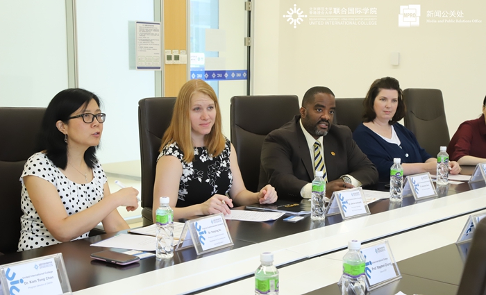 Visiting United International College in Zhuhai, China are (from left) Dr. Yaoying Xu, Dr. Jenna Lenhardt, Dean Andrew Daire and Dr. Donna Gibson.