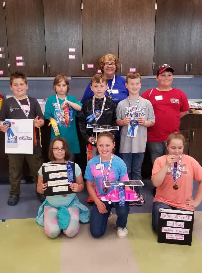 Bowling Green Elementary School students pose with the prizes they won at the Junior Solar Spring competition held last month at VCU. (CCPS)