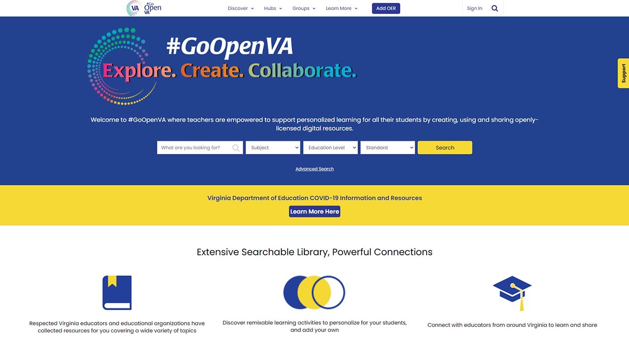 Screenshot of the #GoOpenVA website homepage.