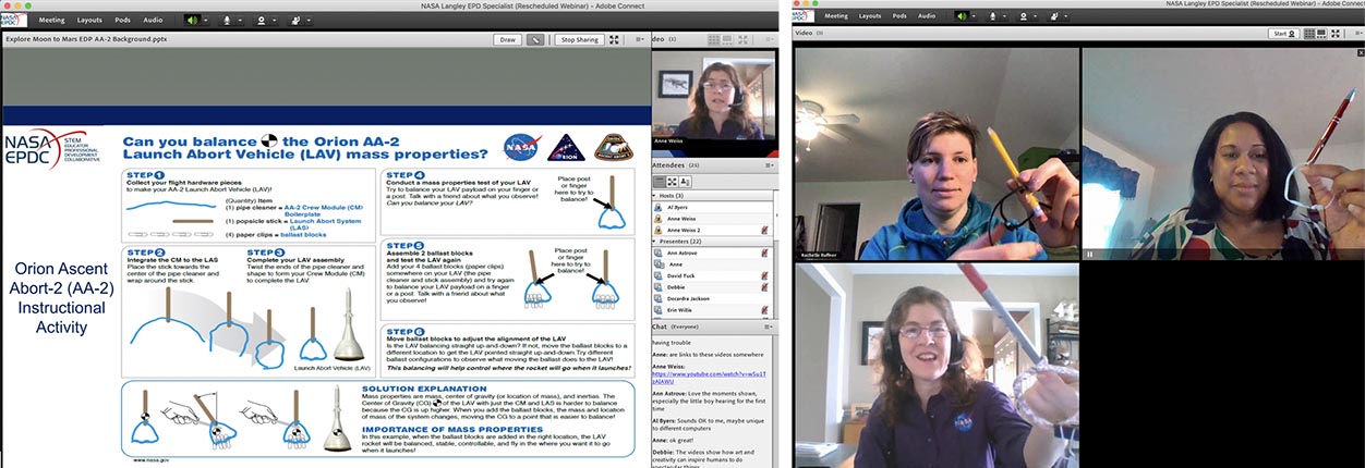 Two screenshots from three-day virtual teacher professional learning experience with NASA.