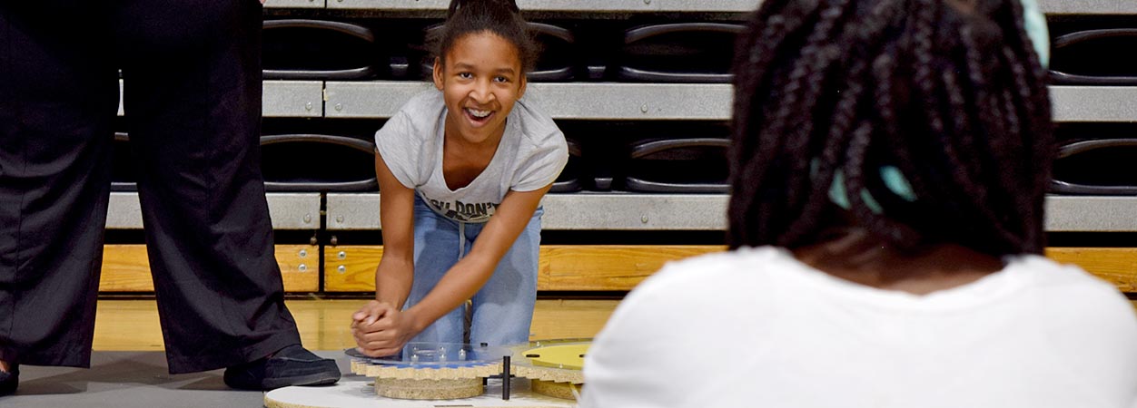 A student from Richmond Public Schools participates in the 2018 STEM in Sports event at VCU.