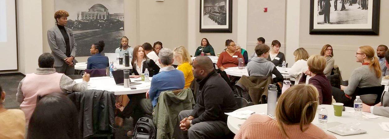 Dr. Lori Watson speaks to a group from the VCU School of Education during the two-day 'Beyond Diversity' training at the Science Museum of Virginia on January 22, 2020.