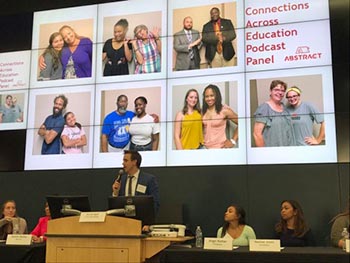 David Naff, Ph.D., introduces a panel about his Connections Across Education Podcast series at the 2018 MERC conference.